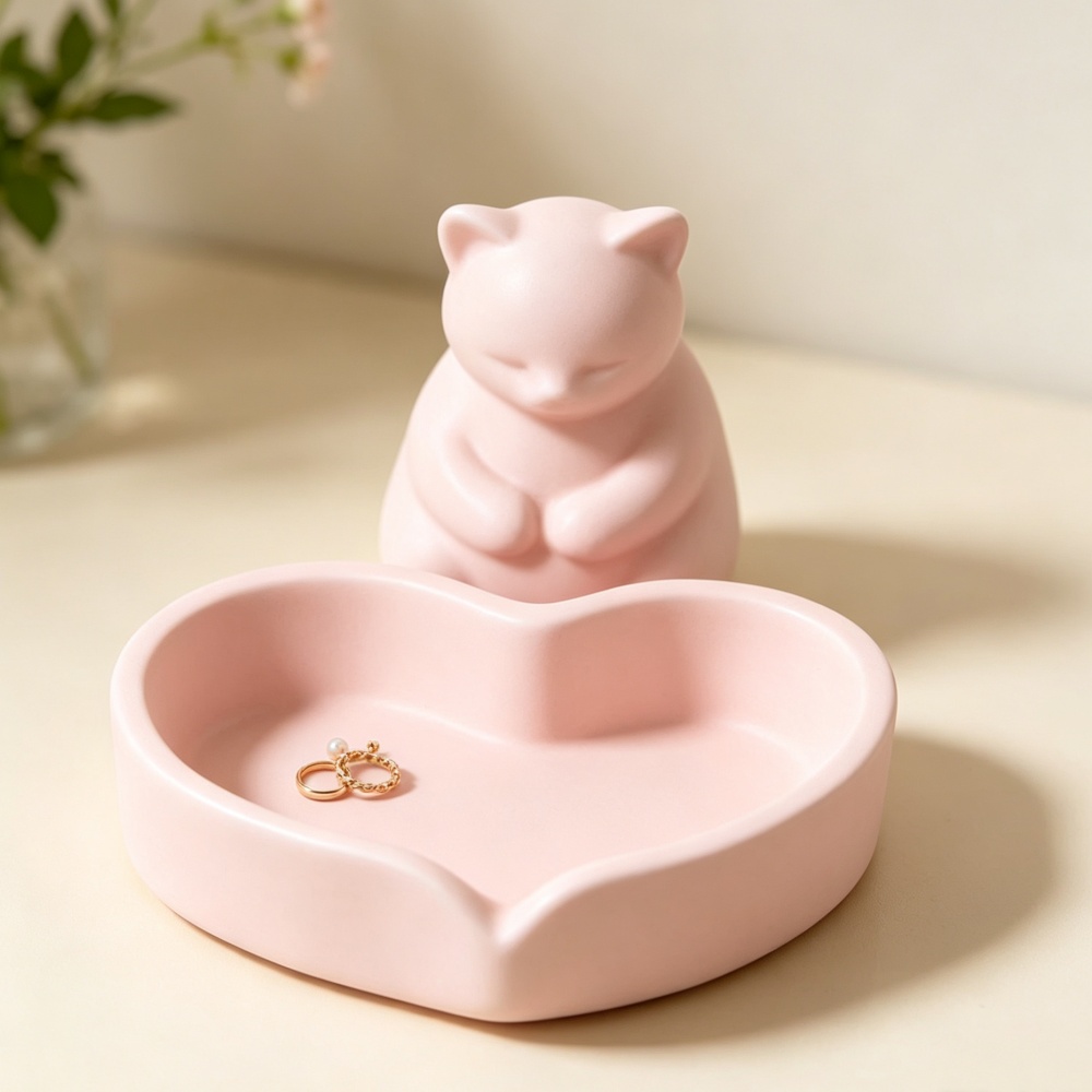 3D Printing Ring Holder - 3D Printed Pink Cat With Heart