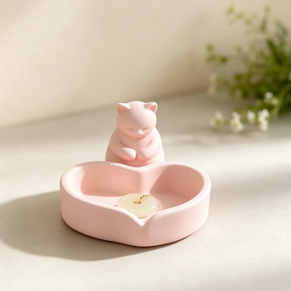 3D Printed Pink Cat With Heart - 3D Printing Ring Holder 评论和价格