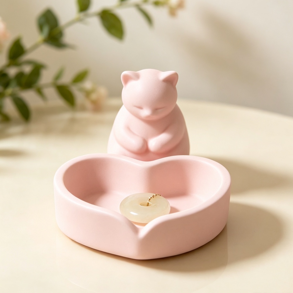 3D Printed Pink Cat With Heart - 3D Printing Ring Holder 评论和价格